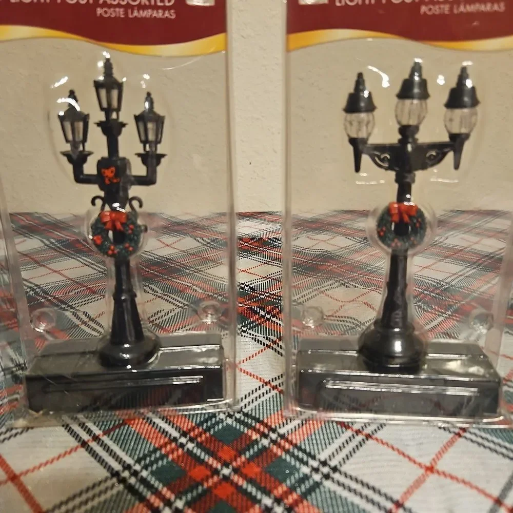 Set Of 2 Holiday Time Battery Operated Light Post Holiday Village Accessory